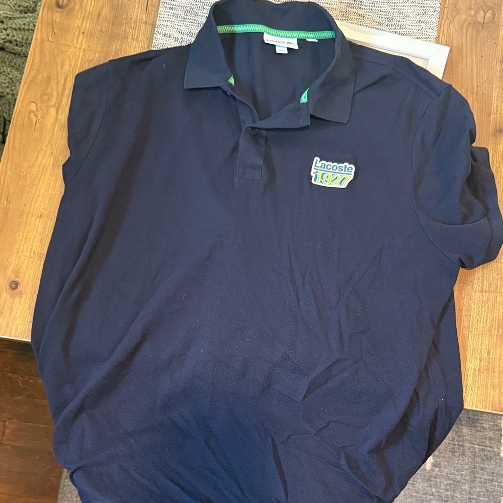 Lacoste Men's Dark Blue Polo with Green Accents